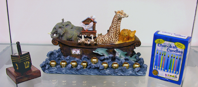 Noah's Ark Menorah, Dreidle and Candles