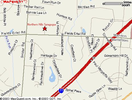 Map of new location of Northern Hills Synagogue